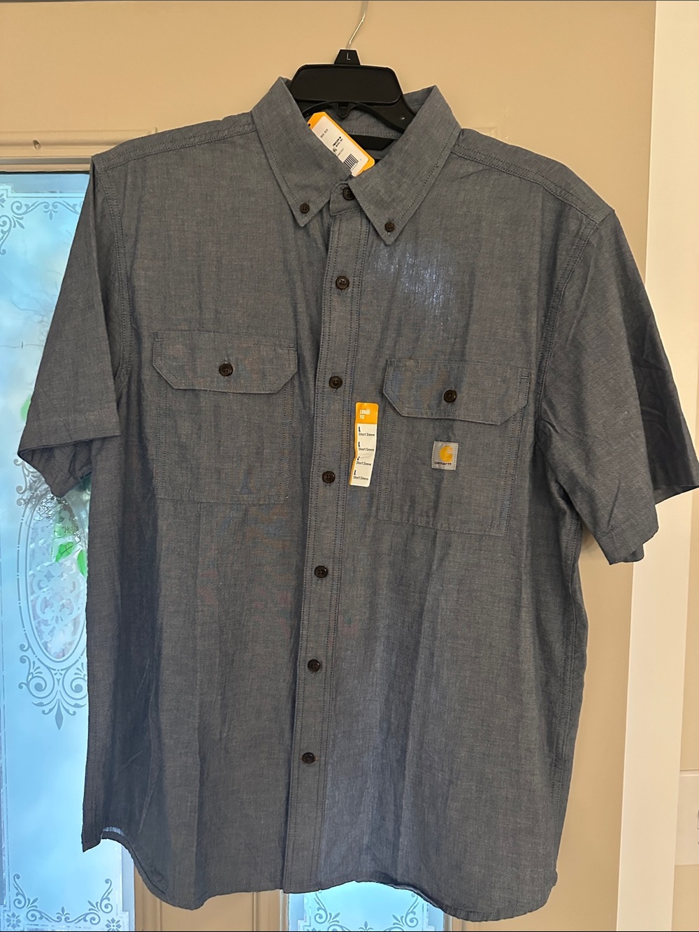 Carhartt Short Sleeve Button-Down Work Shirt in Chambray Blue